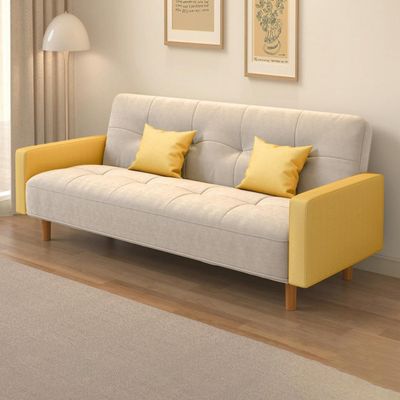 Size Wooden Frame Scandinavian Sofa With Cotton And Linen Upholstery & Square Arm 
