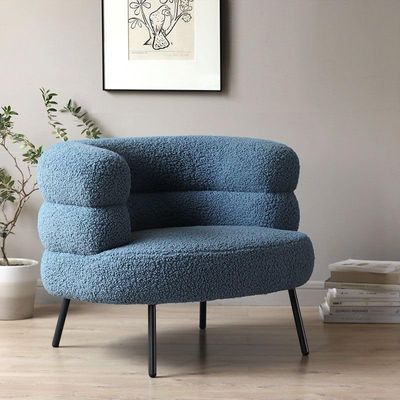  Nordic Boucle 1 Seater Fabric Sofa 95X84X72Cm Blue