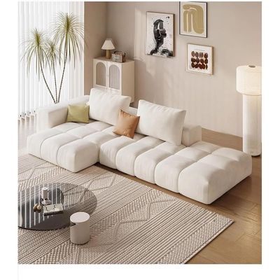  Modern Cream Style L Shape Sofa Set Fabric Upholstery For Elegant Living Room Furniture
