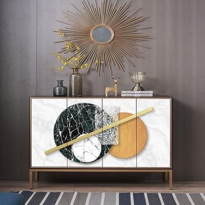 AWD Modern Cupboard Design Sideboard Cabinet, 4 Doors, Gold Accents, Home Kitchen Cabinet Organizer Shelf Storage, 160 cm L x 91 cm H x 40 cm D