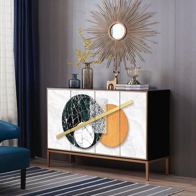 AWD Modern Cupboard Design Sideboard Cabinet, 4 Doors, Gold Accents, Home Kitchen Cabinet Organizer Shelf Storage, 160 cm L x 91 cm H x 40 cm D