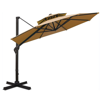 Swin 3.3m Double-Top Medium Roman Umbrella with Detachable Pole – Khaki, 250G Yarn-Dyed Fabric