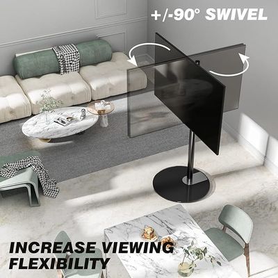 Swivel Floor TV Stand with 90 Degree Swivel for 32-65 inch LCD LED TV, Modern Simple Design Black Corner TV Floor Stand with Round Glass Base, VESA 400x400 mm, Black