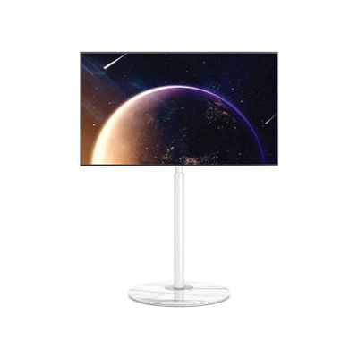 Swivel Floor TV Stand with 90 Degree Swivel for 32-65 inch LCD LED TV, Modern Simple Design Black Corner TV Floor Stand with Round Glass Base, VESA 400x400 mm, White