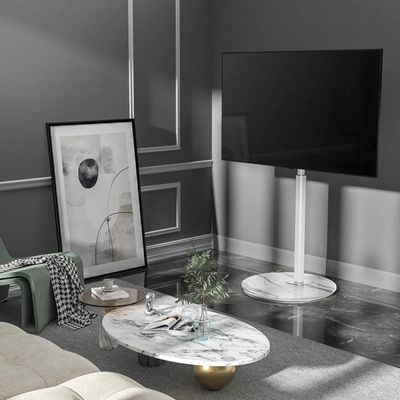 Swivel Floor TV Stand with 90 Degree Swivel for 32-65 inch LCD LED TV, Modern Simple Design Black Corner TV Floor Stand with Round Glass Base, VESA 400x400 mm, White