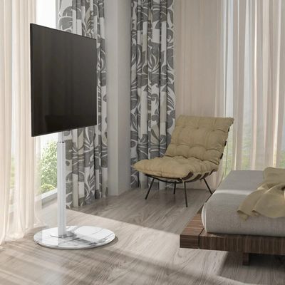 Swivel Floor TV Stand with 90 Degree Swivel for 32-65 inch LCD LED TV, Modern Simple Design Black Corner TV Floor Stand with Round Glass Base, VESA 400x400 mm, White