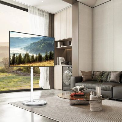 Swivel Floor TV Stand with 90 Degree Swivel for 32-65 inch LCD LED TV, Modern Simple Design Black Corner TV Floor Stand with Round Glass Base, VESA 400x400 mm, White