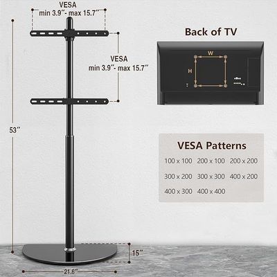 Universal Corner TV Floor Stand with Swivel Mount for 32-65 inch LED LCD Plasma Flat Panel or Curved Screen TVs up to 40 kg, Mid Century Modern TV Stand with Height Adjustable and Semi Circular Glass Base, VESA 400x400 mm, Black
