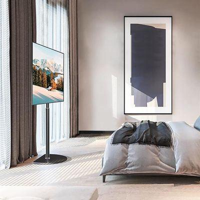 Universal Corner TV Floor Stand with Swivel Mount for 32-65 inch LED LCD Plasma Flat Panel or Curved Screen TVs up to 40 kg, Mid Century Modern TV Stand with Height Adjustable and Semi Circular Glass Base, VESA 400x400 mm, Black