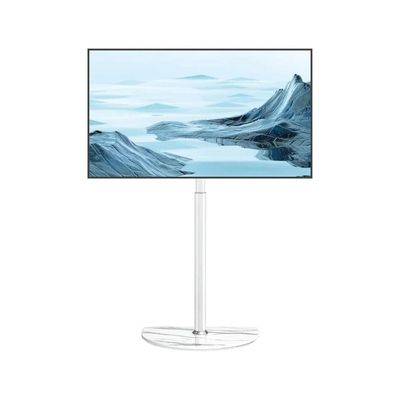 Universal Corner TV Floor Stand with Swivel Mount for 32-65 inch LED LCD Plasma Flat Panel or Curved Screen Tvs up to 40 kg, Mid Century Modern TV Stand with Height Adjustable and Semi Circular Glass Base, VESA 400x400 mm, White