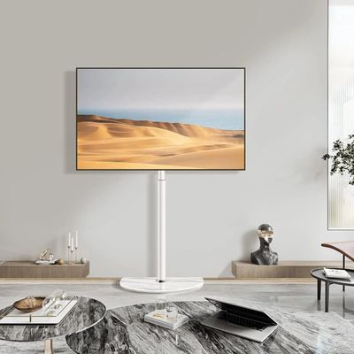 Universal Corner TV Floor Stand with Swivel Mount for 32-65 inch LED LCD Plasma Flat Panel or Curved Screen Tvs up to 40 kg, Mid Century Modern TV Stand with Height Adjustable and Semi Circular Glass Base, VESA 400x400 mm, White
