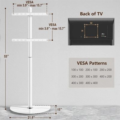 Universal Corner TV Floor Stand with Swivel Mount for 32-65 inch LED LCD Plasma Flat Panel or Curved Screen Tvs up to 40 kg, Mid Century Modern TV Stand with Height Adjustable and Semi Circular Glass Base, VESA 400x400 mm, White