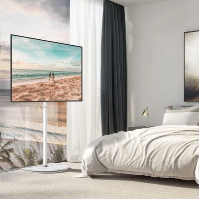 Universal Corner TV Floor Stand with Swivel Mount for 32-65 inch LED LCD Plasma Flat Panel or Curved Screen Tvs up to 40 kg, Mid Century Modern TV Stand with Height Adjustable and Semi Circular Glass Base, VESA 400x400 mm, White