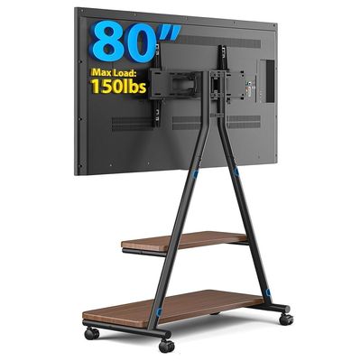 Heavy Duty Rolling TV Stand for 43-80 Inch TVs up to 150lbs, Mobile TV Cart on Wheels with Dual Storage Shelves, Outdoor TV Stand with Tilt & Swivel Adjustment for Optimal Viewing Angles, Black