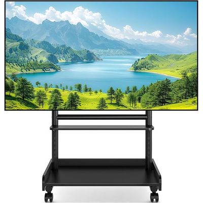 Heavy Duty Rolling TV Stand with Wheels for Most 40-86 Inch TVs up to 150lbs, Height Adjustable Mobile TV Stand with Shelf, Floor TV Stand for Living Room, TV Cart Max VESA 600x400mm, Black