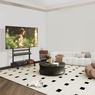 Heavy Duty Rolling TV Stand with Wheels for Most 40-86 Inch TVs up to 150lbs, Height Adjustable Mobile TV Stand with Shelf, Floor TV Stand for Living Room, TV Cart Max VESA 600x400mm, Black