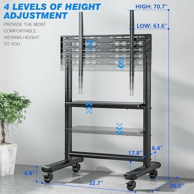 Heavy Duty Mobile TV Stand for 50-92 Inch Large TVs up to 200lbs, Height Adjustable Rolling TV Stand with Silent Wheel, Upgraded Floor TV Mount Stand with AV Shelf for Home, Office, Trade Show