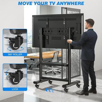 Heavy Duty Mobile TV Stand for 50-92 Inch Large TVs up to 200lbs, Height Adjustable Rolling TV Stand with Silent Wheel, Upgraded Floor TV Mount Stand with AV Shelf for Home, Office, Trade Show