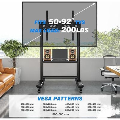 Heavy Duty Mobile TV Stand for 50-92 Inch Large TVs up to 200lbs, Height Adjustable Rolling TV Stand with Silent Wheel, Upgraded Floor TV Mount Stand with AV Shelf for Home, Office, Trade Show