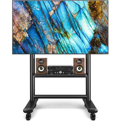 Heavy Duty Mobile TV Stand for 50-92 Inch Large TVs up to 200lbs, Height Adjustable Rolling TV Stand with Silent Wheel, Upgraded Floor TV Mount Stand with AV Shelf for Home, Office, Trade Show