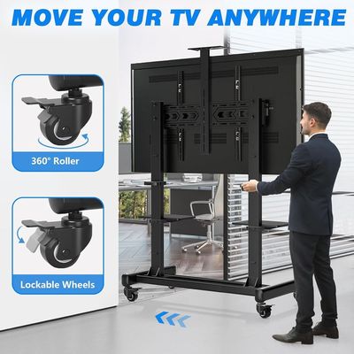 Mobile TV Cart with Wheels for 65-120 Inch TVs up to 310 lbs, LCD LED OLED Plasma Flat Curved Panels, Heavy Duty Rolling TV Stand, Extra Large Shelf, 3 Height Levels, Max VESA 1000x600, Black