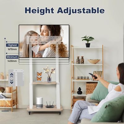 Mobile TV Stand with Wheels for Most 32-80 Inch Screens, Load Capacity 50kg, Height Adjustable TV Cart, VESA 600x400mm, Floor Stand with Shelf for Home & Office, White | TF-FS1717W