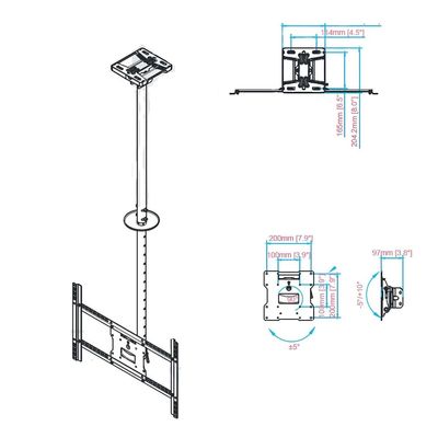Double Pole Ceiling Mount for 42"-86" TVs, Adjustable Height 860-3130 mm, 50kg Capacity, Tilt & Rotation Functionality, Black | TF-CM300