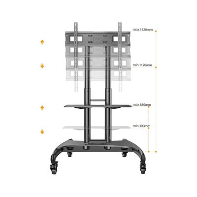 Mobile TV Cart TV Stand with Wheels for 32" - 75" Inch LCD LED OLED Plasma Flat Panel Screens up to 45.5kgs / 100lbs, VESA 600x400mm, Height Adjustment, Black | AVA1500-60-1P