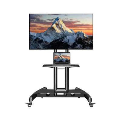 Mobile TV Cart TV Stand with Wheels for 32" - 75" Inch LCD LED OLED Plasma Flat Panel Screens up to 45.5kgs / 100lbs, VESA 600x400mm, Height Adjustment, Black | AVA1500-60-1P