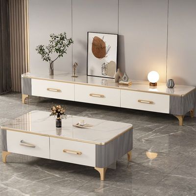 Modern Style Geometric Figure Slate Top Living room Table Set - White and Gray 