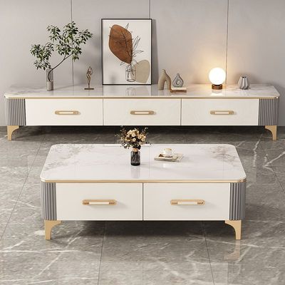Modern Style Geometric Figure Slate Top Living room Table Set - White and Gray 