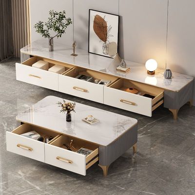 Modern Style Geometric Figure Slate Top Living room Table Set - White and Gray 