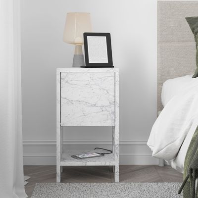 Ema Nightstand - White Marble - 2 Years Warranty