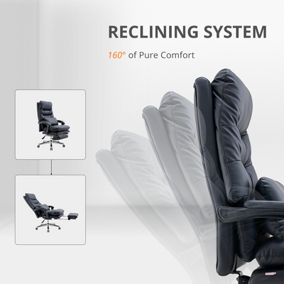 Skyland Ergonomic Office Chair with Footrest, Reclining Executive Desk Chair, High Back Computer Chair with Lumbar Support and Aluminum Swivel Base, PU Leather (Black)