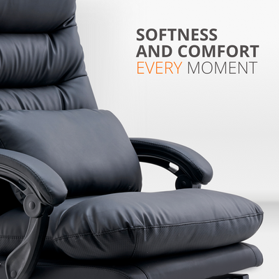 Skyland Ergonomic Office Chair with Footrest, Reclining Executive Desk Chair, High Back Computer Chair with Lumbar Support and Aluminum Swivel Base, PU Leather (Black)