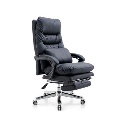 Skyland Ergonomic Office Chair with Footrest, Reclining Executive Desk Chair, High Back Computer Chair with Lumbar Support and Aluminum Swivel Base, PU Leather (Black)