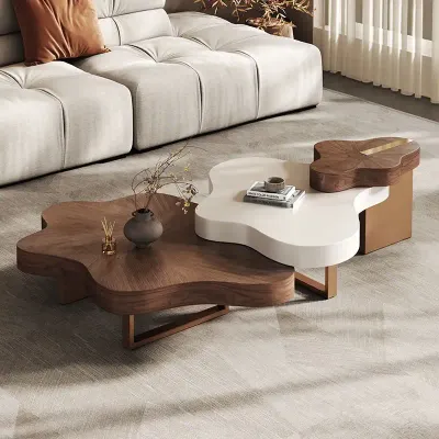 Modern Flower-Shaped Nesting Coffee Tables â€“ Wood & White Finish