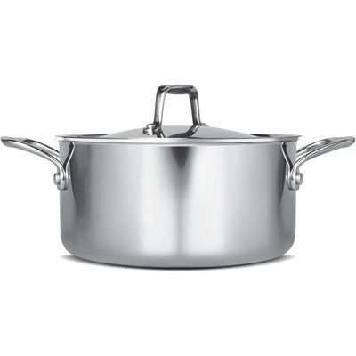 Milton Pro Cook Triply Stainless-Steel Casserole Handi/Stock Pot/Biryani Pot With Lid 24 Cm, 5.2 Litre, Cook-N-Serve Bowl, Gas And Induction Friendly