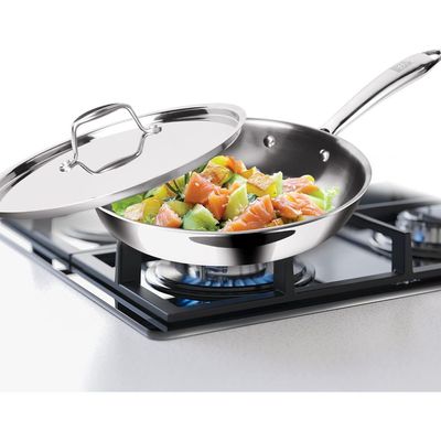 Milton Pro Cook 24 Cm Frying Pan, Triply Stainless Steel With Lid, 1.7 Litre, Skillet For Curry, Stir-Fry, Omelette Pans, Sautã© Induction & Gas Friendly Steel Pan