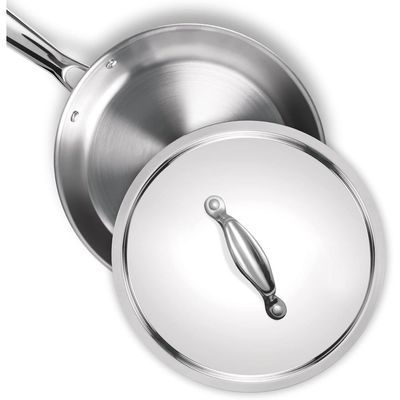 Milton Pro Cook 24 Cm Frying Pan, Triply Stainless Steel With Lid, 1.7 Litre, Skillet For Curry, Stir-Fry, Omelette Pans, Sautã© Induction & Gas Friendly Steel Pan