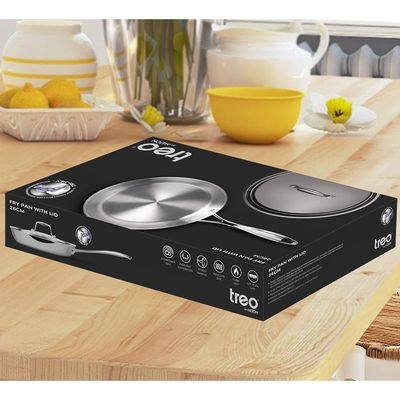 Milton Pro Cook 26 Cm Frying Pan, Triply Stainless Steel With Lid, 2.2 Litre, Skillet For Curry, Stir-Fry, Omelette Pans, Sautã© Induction & Gas Friendly Steel Pan