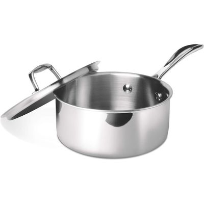Milton 18 Cm, 2.2 Litre Triply Stainless Steel Sauce Pan With Lid, Dishwasher Safe, Even Heat Distribution, Induction & Flame Safe, Sturdy Handles - Silver