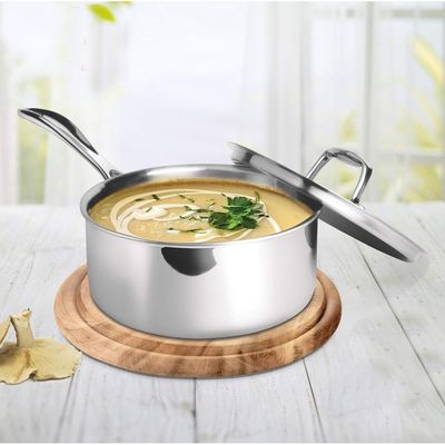 Milton 18 Cm, 2.2 Litre Triply Stainless Steel Sauce Pan With Lid, Dishwasher Safe, Even Heat Distribution, Induction & Flame Safe, Sturdy Handles - Silver