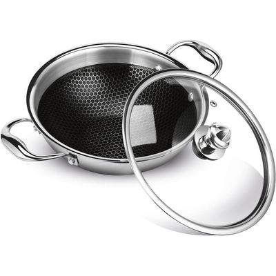 Milton Pro Cook Triply Hexa Tech Induction Stainless Steel Kadhai With Glass Lid, 24 Cm,Silver, 3 Layer Kadhai For Cooking, Induction Bottom And Gas Stove Ready Cookware, Easy To Clean