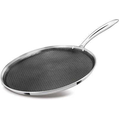 Milton Pro Cook Triply Hexa Tech Induction Stainless Steel Tawa, 28 Cm,Silver, Honeycomb Non-Stick Structure, Sturdyhandle, Food Grade, Flame & Hot Plate Safe