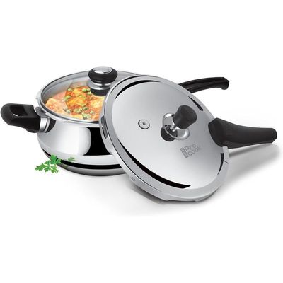 Milton Pro Cook Triply Stainless Steel Induction Curve Pressure Cooker With Outer & Glass Lid, 5.5 Litres, Silver | Gasket Release System Food Safe | Induction | Hot Plate | Flame Safe