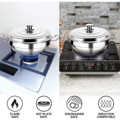 Milton Pro Cook Stainless Steel Multipurpose Kadai With Lid (2 Â€“ Regular Idli Plate; 1 - Mini Idli Plate; 1 - Steamer Plate; 2 - Dhokla Plate) All-In-One Multi Pot/Kadhai, Induction & Gas Friendly