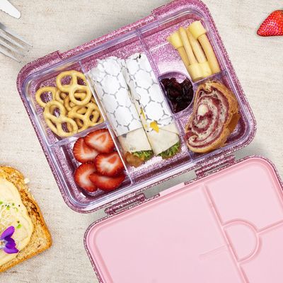 Eazy Kids 6 & 4 Convertible Bento Lunch Box w/ Lunch Bag- Glitter Pink