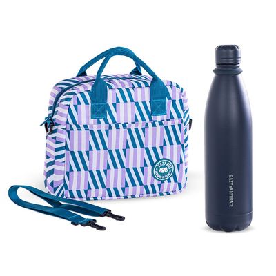 Eazy Kids Steel Water Bottle w/ Lunch Bag, 1L Blue