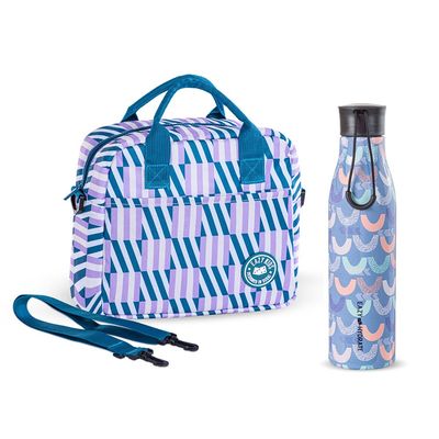 Eazy Kids Steel Water Bottle w/ Lunch Bag, 760ml Half Moon